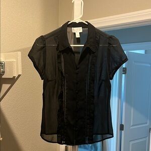 LOFT Black Fitted Flutter Sleeve Blouse